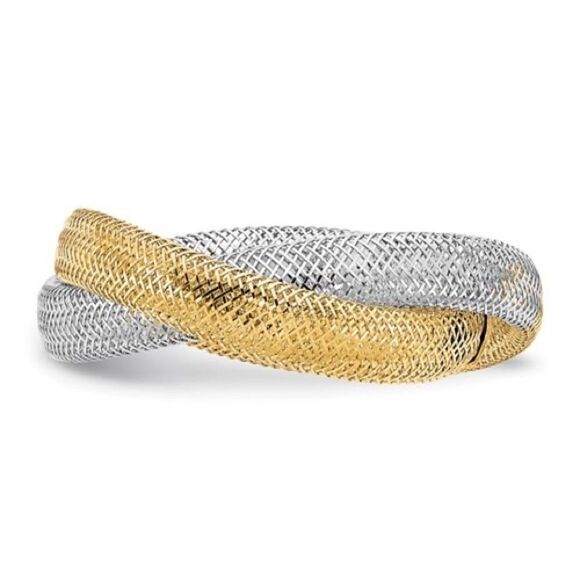 14K Two-tone Gold Woven Mesh Stretch Ring - Picture 3 of 5